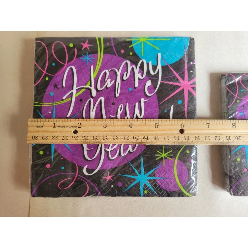 Unique Stellar New Years Party Supplies Plates Napkins Set Neon Starburst 5pc